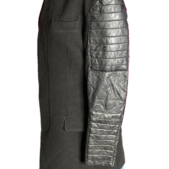 Philipp Plein Homme Men’s Black Wool Winter Coat Featuring 100% Leather Sleeves - Picture 15 of 16